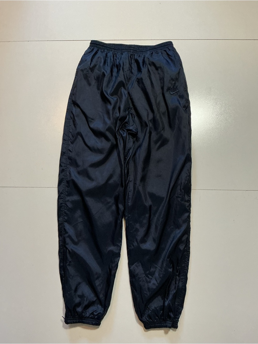 Vintage 90s Nike Swoosh Windbreaker Nylon Navy Blue Lined Track Pants